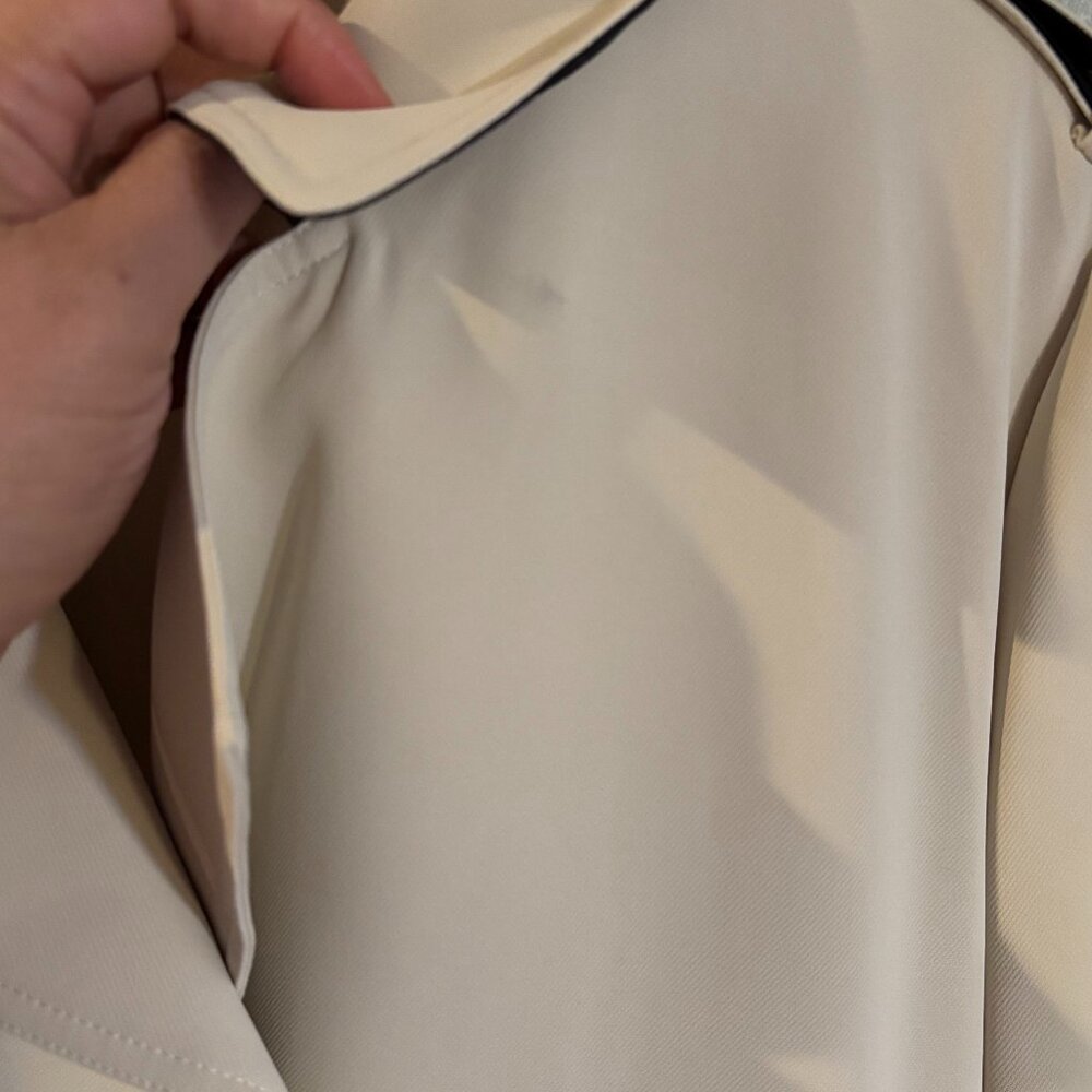 Beige/Black Women double breasted l, belted, long trench coat Size: Large - Picture 15 of 15
